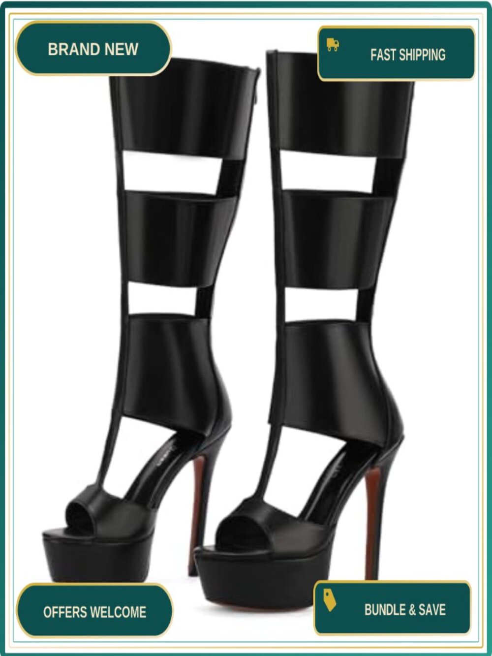 FancyQueen Women's Platform Knee High Heels Gladiator Open Toe Boot